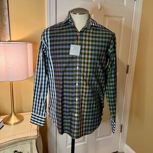 $125 NWT Men's Thomas Dean TD Colorblock‎ Check Plaid Shirt Size SMALL